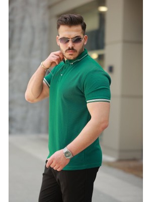 Mrayss  Erkek Düğmeli Yaka Waffle Kumaş Kısa Kollu Tişört