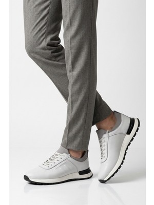 Voyager Erkek Beyaz Hakiki Deri Casual Ayakkabı Bağcıklı Rahat Konfor Tabanlı Sneaker M294 M