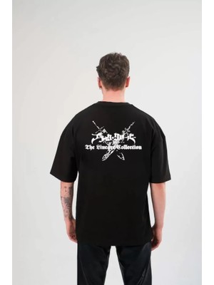 Mrayss  Unisex Bisiklet Yaka Baskılı Oversize T-Shirt - Siyah
