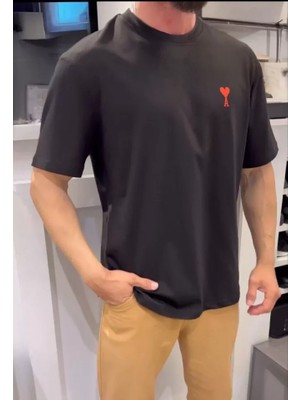 Mrayss  Unisex Bisiklet Yaka Baskılı Oversize T-Shirt - Siyah