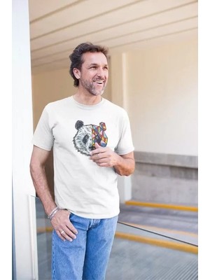Mrayss  Erkek Bisiklet Yaka Baskılı Oversize T-Shirt - Beyaz