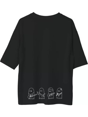 Mrayss  Unisex Bisiklet Yaka Baskılı Oversize T-Shirt - Siyah