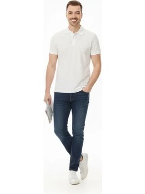Mrayss  Erkek Pike Kumaş Düğmeli Yaka Regular Fit Günlük Kısa Kol Tişört T-Shirt - Beyaz