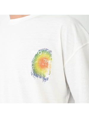 Mrayss  Unisex Bisiklet Yaka Baskılı Oversize T-Shirt - Beyaz