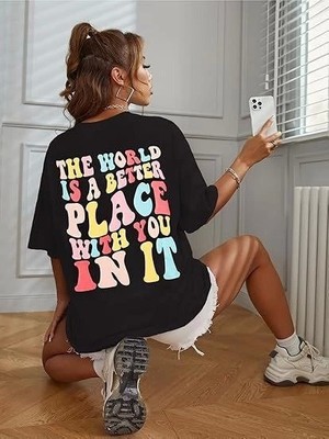 Mrayss  Bisiklet Yaka Baskılı T-Shirt - Siyah