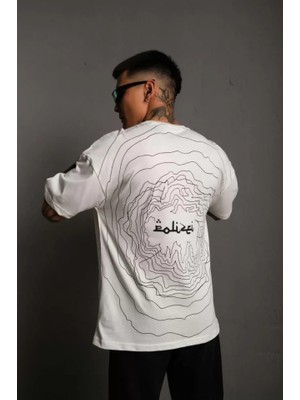 Mrayss  Erkek Bisiklet Yakalı Sırt Baskılı Oversize T-Shirt - Beyaz