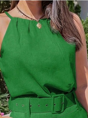 Mrayss  Kadın Boyundan Ip Askılı Bluz ve Kısa Ikili Takım