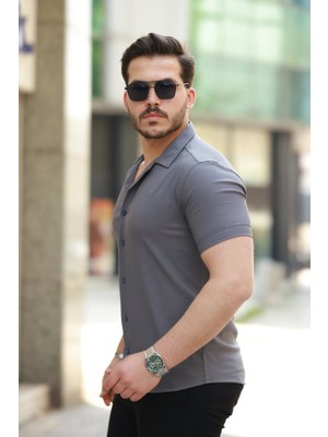 Mrayss  Erkek Apaj Yaka Kısa Kollu Gömlek