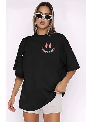 Mrayss  Bisiklet Yaka Kısa Kol Baskılı T-Shirt - Siyah