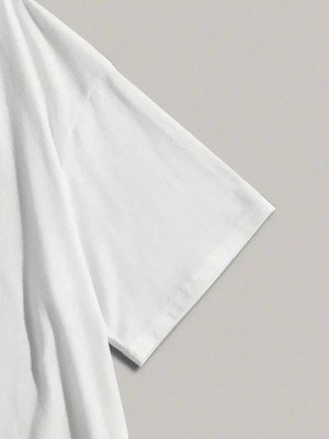 Mrayss  Baskılı Oversize Bisiklet Yaka T-Shirt - Beyaz