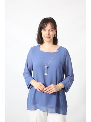 Moda Berray 1934 Kolyeli Şifon Büyük Beden Şık Bluz