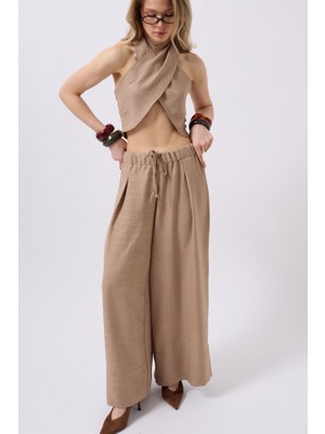 Mrayss  Düşük Bel Oversize Keten Pantolon