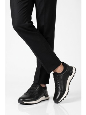 Voyager Erkek Siyah Hakiki Deri Casual Ayakkabı Bağcıklı Rahat Konfor Tabanlı Sneaker M294 M