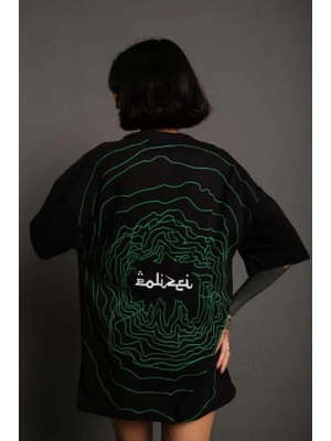 Mrayss  Bisiklet Yakalı Sırt Baskılı Oversize T-Shirt - Siyah