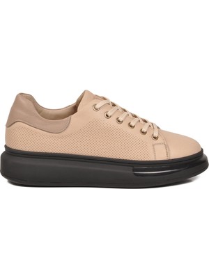 Voyager Bej Premium Hakiki Deri Erkek Günlük Ayakkabı Memory Tabanlı Sneaker 6601 M