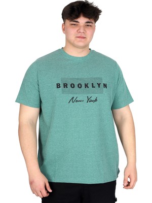 ModeXL Mode Xl Büyük Beden Erkek Tişört Baskılı Brooklyn Waffle U25002 Çağla