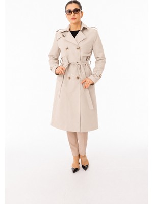 Zerenay Moda 5485 Önden Çift Düğmeli Krevuze Yaka Trenç#26#