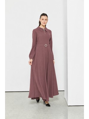Doque 63091 Beli Kemerli Kloş Pul Detaylı Spor Şık Elbise #06-25#