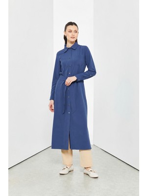 Doque 65014 Önü Düğmeli Çift Cepli Beli Kuşaklı Cepli Uzun Tunik #04-25#