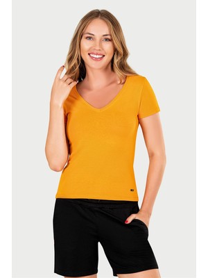 Obje Kadın Turuncu V Yaka T-Shirt