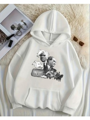 Touz Moda Atatürk Baskılı Unisex Oversize Kapüşonlu Sweatshirt Hoodie