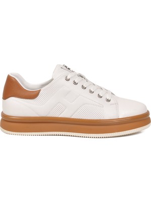 Voyager Beyaz-Taba Memory Taban Premium Casual Ayakkabı Hakiki Deri Erkek Günlük Sneaker M030 M