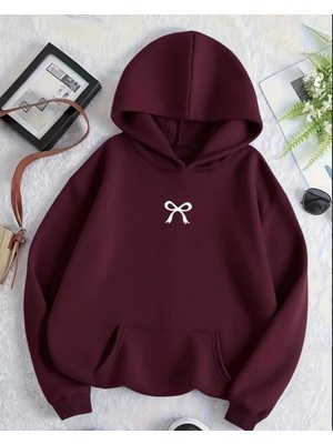 Touz Moda Ribbon Streetwear Baskılı Unisex Oversize Kapüşonlu Sweatshirt Hoodie