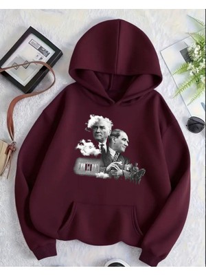 Touz Moda Atatürk Baskılı Unisex Oversize Kapüşonlu Sweatshirt Hoodie