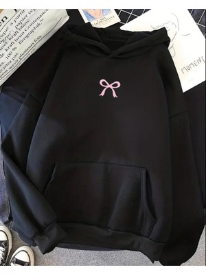 Touz Moda Ribbon Streetwear Baskılı Unisex Oversize Kapüşonlu Sweatshirt Hoodie