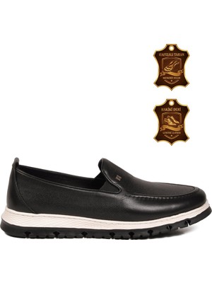 Voyager Erkek Siyah Hakiki Deri Rahat Tabanlı Şık Makosen Casual Ayakkabı Loafer 6574 M