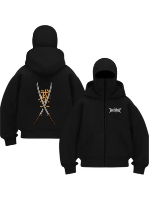 Touz Moda Kar Maskeli Balaclava Katana Samurai Series Baskılı Ninja Hoodie Sweatshirt