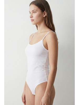 Obje Kadın Beyaz Cotton İp Askılı Çıtçıtlı Body