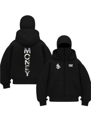 Touz Moda Balaclava Streetwear Baskılı Ninja Hoodie Sweatshirt
