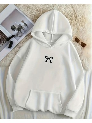 Touz Moda Ribbon Streetwear Baskılı Unisex Oversize Kapüşonlu Sweatshirt Hoodie