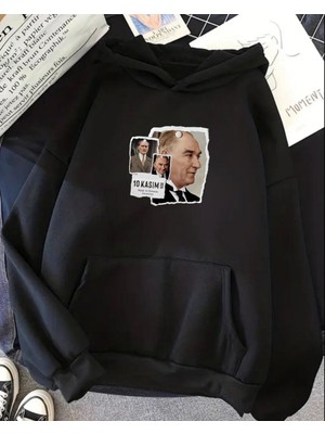 Touz Moda Atatürk Baskılı Unisex Oversize Kapüşonlu Sweatshirt Hoodie
