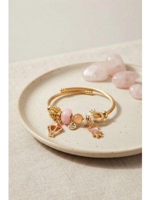 Lux Store Pembe Uçan Model Charmlı Gold Renk Bileklik