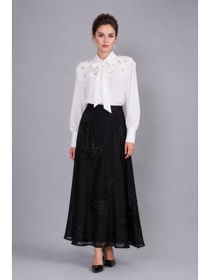 Bihan Store Kadın Payet Işlemeli Şifon Etek Y26-50591 - Siyah