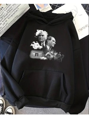 Touz Moda Atatürk Baskılı Unisex Oversize Kapüşonlu Sweatshirt Hoodie
