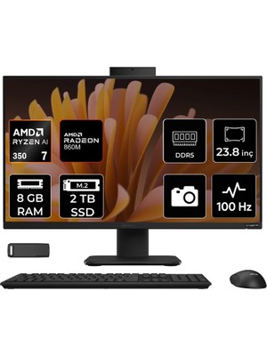 Asus Expertcenter P600 Ryzen Aı 7 350 8gb Ram 2tb SSD 23.8" Full Hd (1920X1080) Freedos PM640KAP304 Siyah Aı-Powered All In One Bilgisayar + Per4 USB Bellek