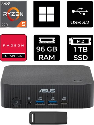 Asus Expertcenter PN54-S1 Ryzen 5 220 96GB Ram 1tb SSD WIN11 Home PN54-BBR522MNS1P393 Mini Masaüstü Bilgisayar + Per4 USB Bellek
