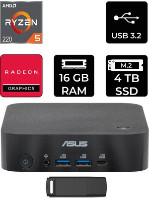 Asus Expertcenter PN54-S1 Ryzen 5 220 16GB Ram 4tb SSD Freedos PN54-BBR522MNS1P310 Mini Masaüstü Bilgisayar + Per4 USB Bellek