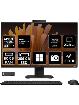 Asus Expertcenter P600 Ryzen Aı 7 350 80GB Ram 256GB SSD 23.8" Full Hd (1920X1080) WIN11 Pro PM640KAP343 Siyah Aı-Powered All In One Bilgisayar + Per4 USB Bellek