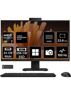 Asus Expertcenter P600 Ryzen Aı 7 350 24GB Ram 256GB SSD 23.8" Full Hd (1920X1080) WIN11 Pro PM640KAP313 Siyah Aı-Powered All In One Bilgisayar + Per4 USB Bellek