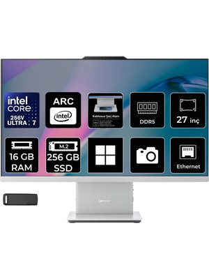 Lenovo Ideacentre 27ILL11 Intel Core Ultra 7 256V 16GB Ram 256GB SSD 27" Full Hd (1920X1080) WIN11 Home F0JW0010TRP307 Beyaz Aı-Powered All In One Bilgisayar + Per4 USB Bellek