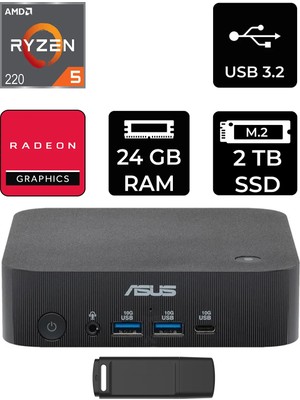 Asus Expertcenter PN54-S1 Ryzen 5 220 24GB Ram 2tb SSD Freedos PN54-BBR522MNS1P314 Mini Masaüstü Bilgisayar + Per4 USB Bellek