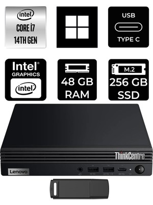 Lenovo Thinkcentre M70Q Gen 5 Intel Core I7-14700T 48GB Ram 256GB SSD WIN11 Pro 12TESH46TXP426 Mini Masaüstü Bilgisayar + Per4 USB Bellek