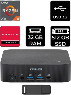Asus Expertcenter PN54-S1 Ryzen 5 220 32GB Ram 512GB SSD Freedos PN54-BBR522MNS1P317 Mini Masaüstü Bilgisayar + Per4 USB Bellek