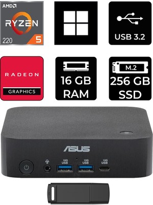 Asus Expertcenter PN54-S1 Ryzen 5 220 16GB Ram 256GB SSD WIN11 Home PN54-BBR522MNS1P356 Mini Masaüstü Bilgisayar + Per4 USB Bellek