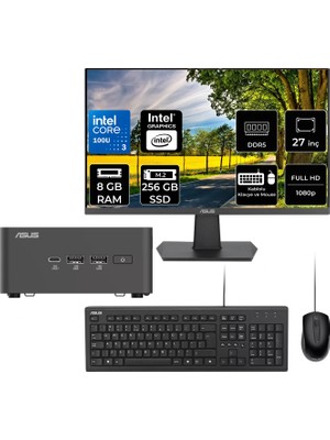 Asus Nuc 15 Pro Tall Intel Core 3-100U 8gb Ram 256GB SSD 27" Full Hd Monitör Freedos RNUC15CRHI300002P701 Mini Masaüstü Bilgisayar + Per4 USB Bellek