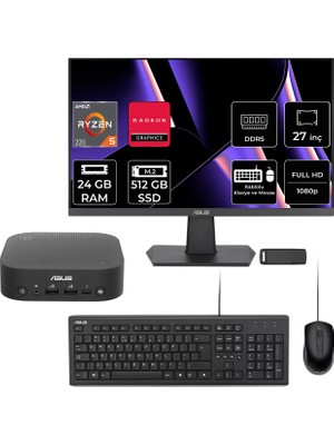 Asus Expertcenter PN54-S1 Ryzen 5 220 24GB Ram 512GB SSD 27" Full Hd Monitör Freedos PN54-BBR522MNS1P712 Mini Masaüstü Bilgisayar + Per4 USB Bellek